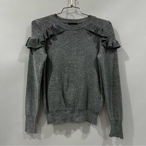 Topshop Size 2 XS/S Heather Gray/Black Ruffle Shoulder Sweater long Sleeve